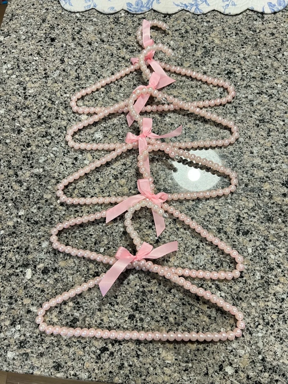 Set of 5 Pink Pearl Beaded Hangers with Ribbon Bows